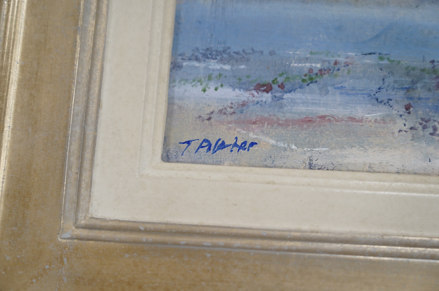 From the Studio of Fred Cuming. Terence Pilcher (20th. C), Contemporary oil on board, Coastal scene, signed, 11 x 23cm. Condition - good